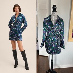 New Mango Retro Pattern Jewel Tone Wrap Dress. Medium.
